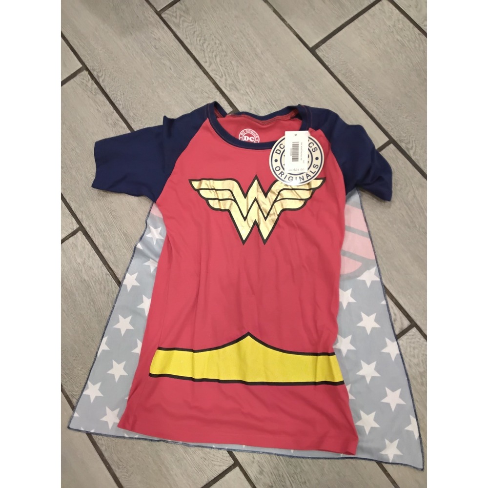 Kids DC Comics Wonder Woman TShirt Cape Set Red Blue Gold Stars M M